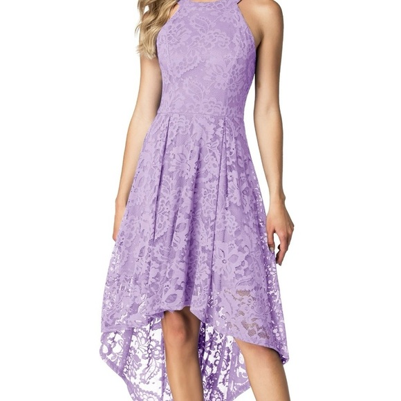 Purple Asymmetrical Sundress with Halter Neckline for Wedding Guest - Picture 4 of 16